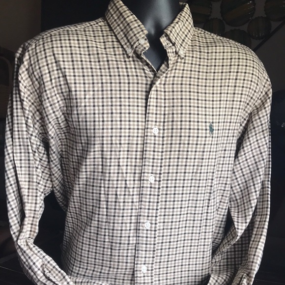 🚨B2G1 POLO RALPH LAUREN Brown Tan Plaid Cotton Long Sleeve Button Up - Picture 2 of 7